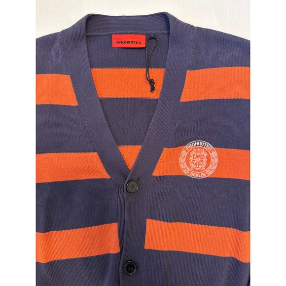 Prohibited Unisex Cardigan Orange/Vintage Purple Stripe Three Button Size L - Picture 6 of 14